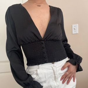 Satin black v neck blouse